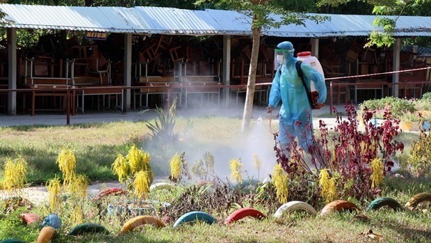 Spraying disinfectant in Quang Nam province (Photo: VNA)