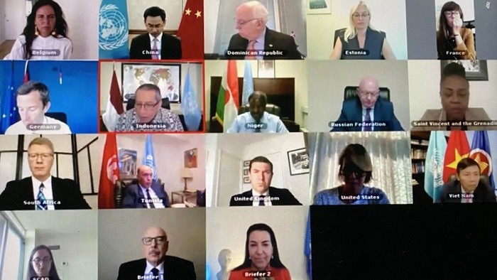 Delegates join the UN Security Council’s online meeting. (Photo: UN)