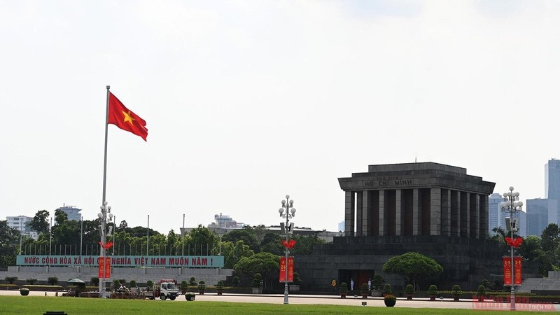 The national flag flying at the historic Ba Dinh Square where President Ho Chi Minh read the Declaration of Independence 75 years ago.