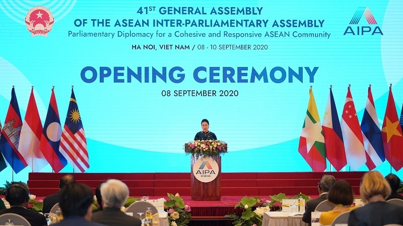 National Assembly Chairwoman Nguyen Thi Kim Ngan speaking at the opening ceremony of AIPA-41 (Photo: VGP)