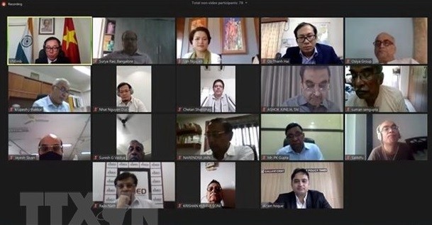 Delegates participating in the virtual seminar. (Photo: VNA)