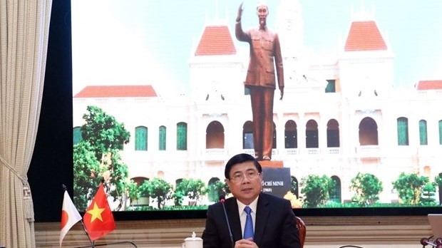 Chairman of Ho Chi Minh City People's Committee Nguyen Thanh Phong at the online meeting (Photo: VNA)
