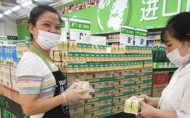 Vietnamese NutiFood soymilk on shelves of a Walmart supermarket in China.