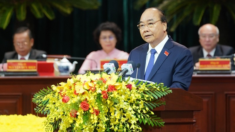 PM Nguyen Xuan Phuc speaking at the congress (Photo: VGP)