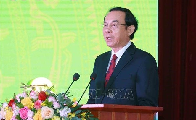 Chief of the Party Central Committee Office Nguyen Van Nen speaks at the ceremony. (Photo: VNA)