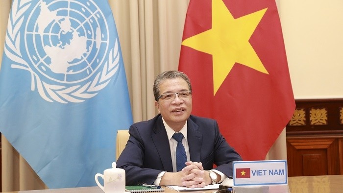Deputy Foreign Minister Dang Minh Khoi at the online debate. (Photo: VNA)