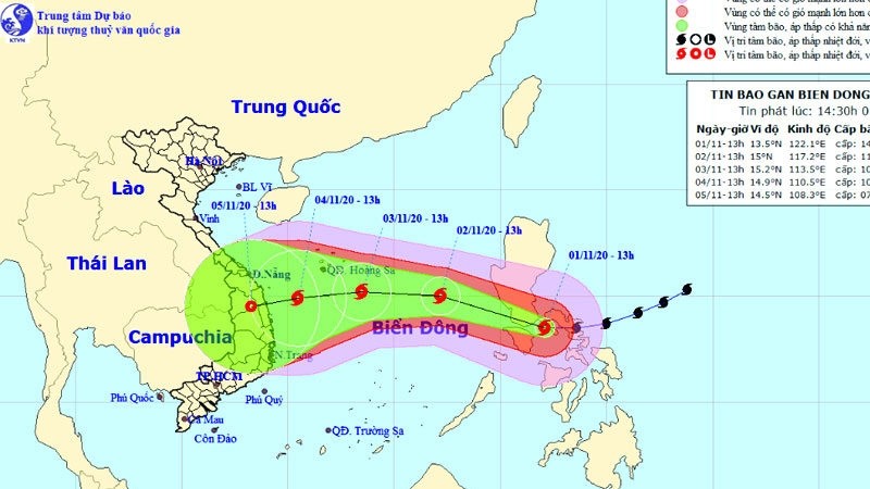 The projected path of typhoon Goni.