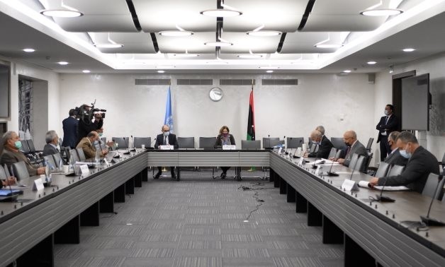 A general view of the talks between the rival factions in the Libya conflict at the United Nations offices in Geneva, Switzerland October 20, 2020. (Reuters)