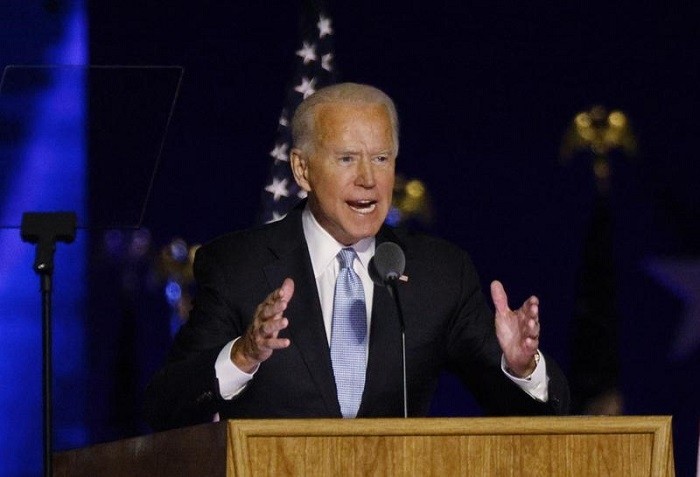 FILE PHOTO: Democratic 2020 US presidential nominee Joe Biden speaks at his election rally, after the news media announced that Biden has won the 2020 US presidential election over President Donald Trump, in Wilmington, Delaware, US, November 7, 2020. (Reuters)