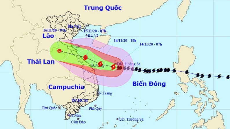 The projected path of typhoon Vamco (Photo: nchmf.gov.vn)