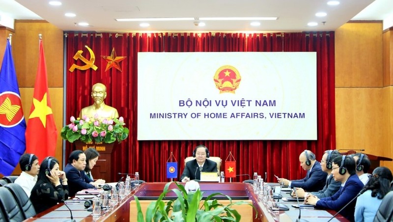 Minister of Home Affairs Le Vinh Tan at the virtual meeting (Photo: MOHA)