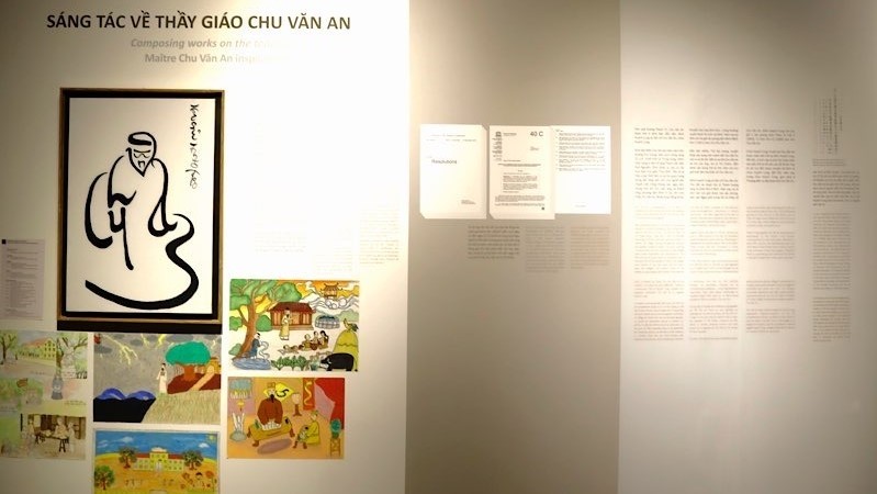 Several paintings by children on great teacher Chu Van An