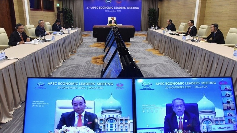 PM Nguyen Xuan Phuc attends the 27th APEC Economic Leaders' Meeting via video conference. (Photo: NDO/Tran Hai)