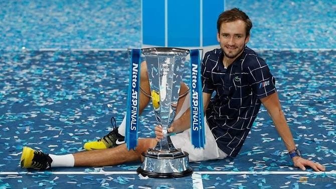 Tennis - ATP Finals - The O2, London, Britain - November 22, 2020 Russia's Daniil Medvedev celebrates with the trophy after winning the final match against Austria's Dominic Thiem. (Reuters)