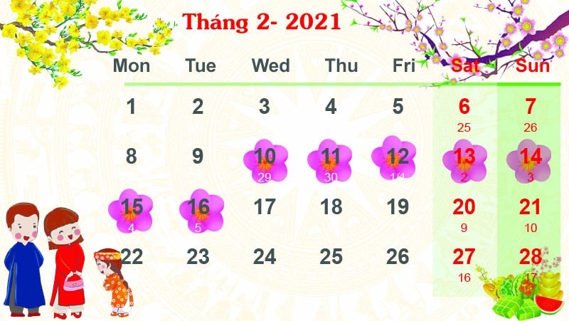 The seven-day break for the 2021 Lunar New Year holiday starts from February 10-16, 2021.