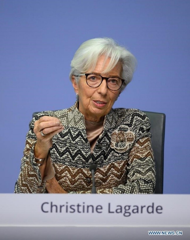 European Central Bank (ECB) President Christine Lagarde speaks at a press conference at the ECB headquarters in Frankfurt, Germany, on Dec. 10, 2020. (Photo: Xinhua)