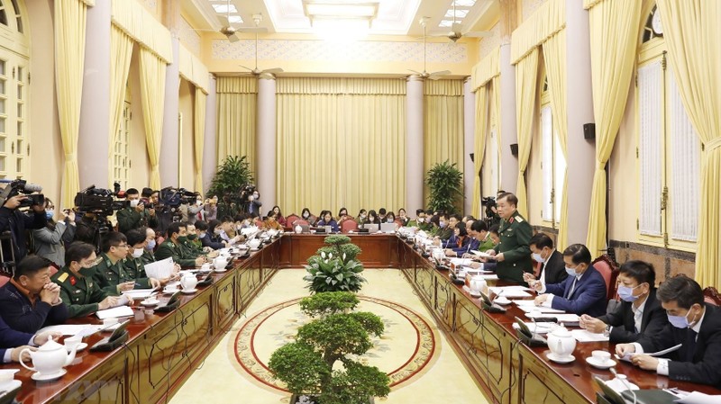 The press conference to announce seven laws (Photo: VNA)