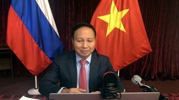 Vietnamese Ambassador to Russia Ngo Duc Manh  speaks at the international seminar on Russia-ASEAN relations in the context of a dynamic region (Photo: VNA)
