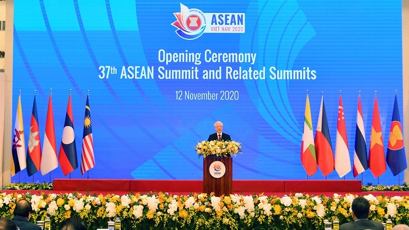 Party General Secretary and President Nguyen Phu Trong speaking at the opening ceremony of the 37th Asean Summit and related meetings. (Photo: NDO)