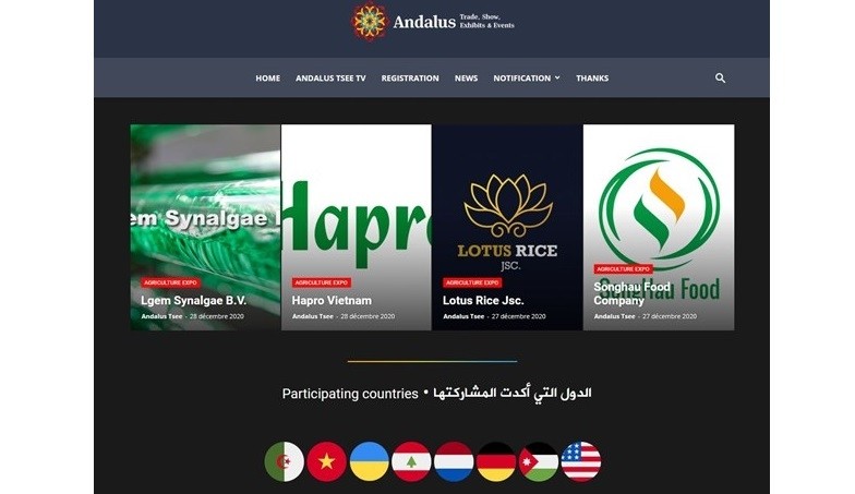 Six Vietnamese firms are among exhibitors at a virtual international agricultural expo in Algeria held by Andalus Trade, Show, Exhibits and Events (Andalus Tsee) from January 1 – 31. (Photo: Screenshot from Andalus Tsee's website)