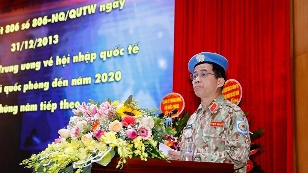 Major General Hoang Kim Phung, Director of the Vietnam Department of Peacekeeping Operations addresses the conference (Photo: VNA)