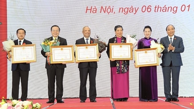 Prime Minister Nguyen Xuan Phuc and National Assembly leaders (Photo: CPV)