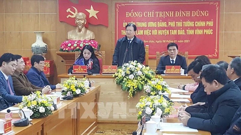 Deputy PM Trinh Dinh Dung speaking at the working session. (Photo: VNA)