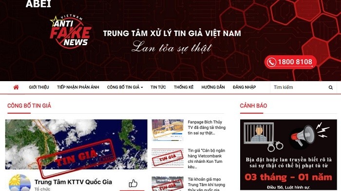 The interface of the newly launched anti fake news centre at http://tingia.gov.vn/.