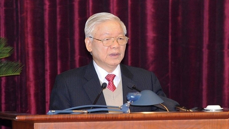 Party General Secretary and President Nguyen Phu Trong speaking at the 15th plenum of the PCC. 