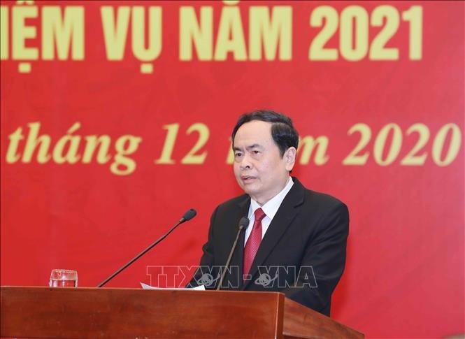 President of the VFF Central Committee Tran Thanh Man speaks at the conference. (Photo: VNA)