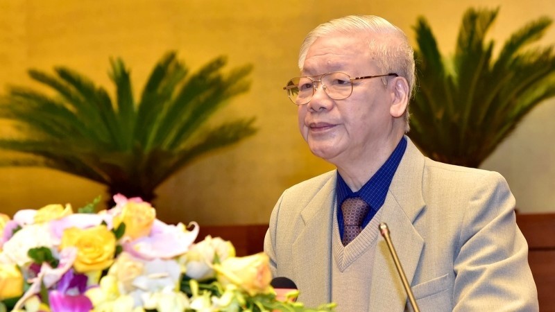 Party General Secretary and President Nguyen Phu Trong speaking at the teleconference. (Photo: NDO)