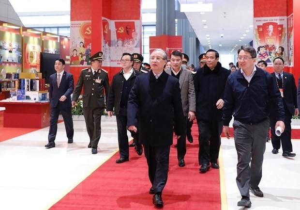 Permanent member of the Party Central Committee’s Secretariat Tran Quoc Vuong inspects preparations for the 13th National Party Congress at the National Convention Centre on January 22. (Photo: VNA)