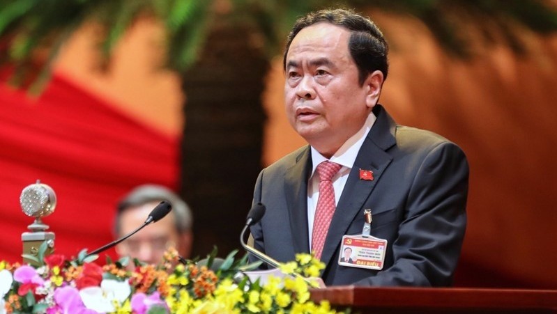 Secretary of the Party Central Committee and President of the Vietnam Fatherland Front (VFF) Central Committee Tran Thanh Man speaks at the Congress.
