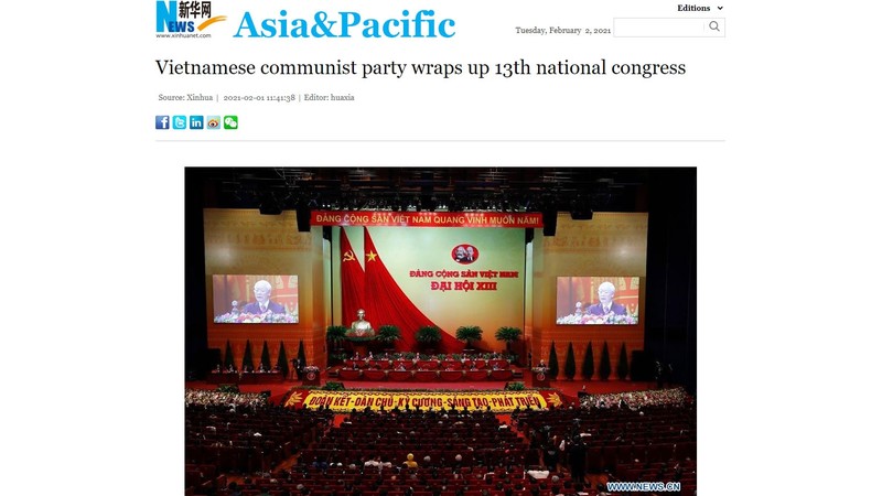Xinhua's report on the conclusion of the 13th Congress of the Communist Party of Vietnam