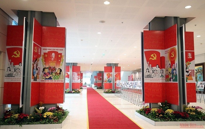 Propaganda paintings on the Congress are displayed along the hallways leading to the main meeting venue. (Photo: NDO)