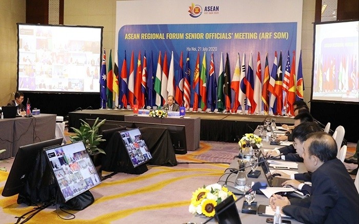 General view of the ASEAN Regional Forum Senior Officials' Meeting in Hanoi on July 21, 2020.