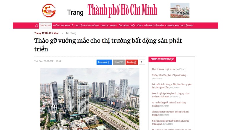 A report on the property market on Nhan Dan Newspaper's Ho Chi Minh City section