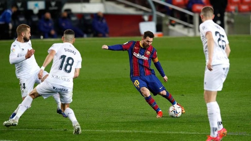 Soccer Football - La Liga Santander - FC Barcelona v SD Huesca - Camp Nou, Barcelona, Spain - March 15, 2021 Barcelona's Lionel Messi scores their fourth goal. (Reuters)