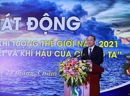 Deputy Minister of Natural Resources and Environment Le Cong Thanh speaks at the event. (Photo: VGP)