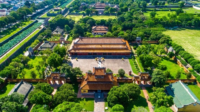 An aerial view of Hue Imperial Citadel, a major tourist attraction in Hue imperial city.
