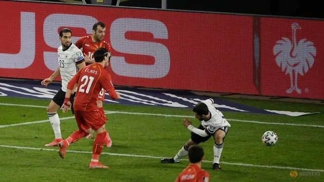 North Macedonia's Eljif Elmas scores their second goal. (Reuters)