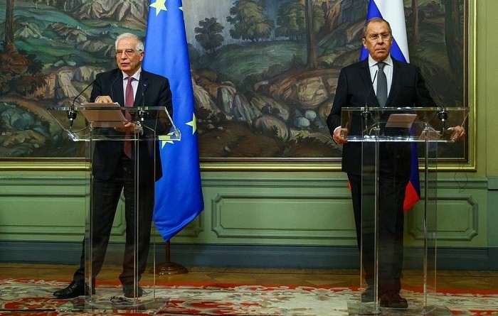 EU High Representative for Foreign Affairs and Security Policy Josep Borrell and Russian Foreign Minister Sergey Lavrov. (Photo: Russian Ministry of Foreign Affairs/TASS)