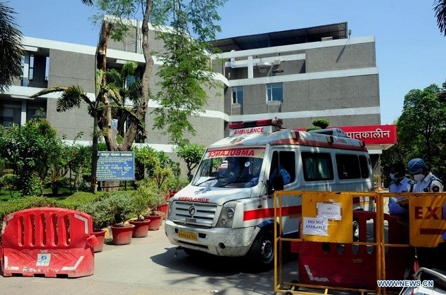 An ambulance is seen at Jaipur Golden Hospital in New Delhi, India, April 24, 2021. (Source: Xinhua)
