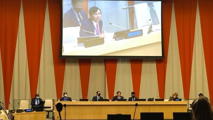 Ambassador Dang Dinh Quy, Head of the Permanent Vietnam Mission to the UN, speaks at the event. (Photo: VOV)