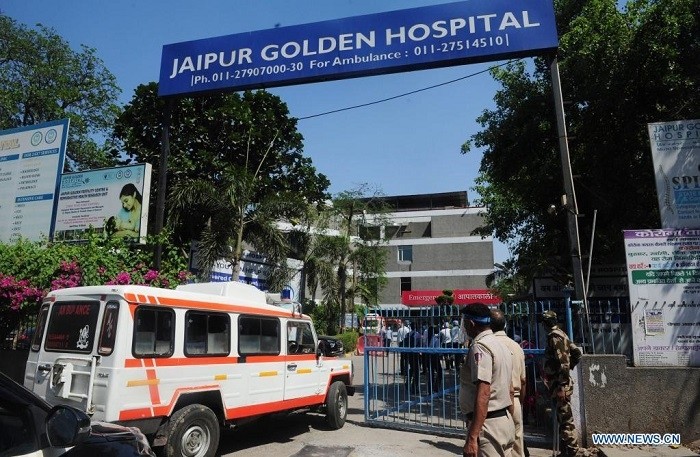 An ambulance is seen at Jaipur Golden Hospital in New Delhi, India, April 24, 2021. (Source: Xinhua)