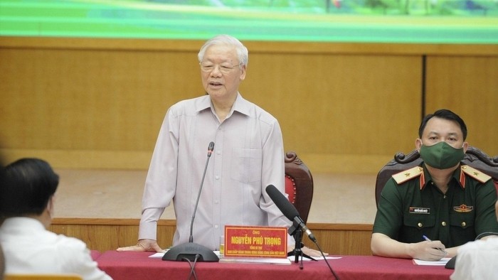 Party General Secretary Nguyen Phu Trong speaking at his meeting with voters in Hanoi. (Photo: VOV)