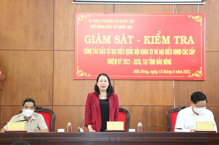 Vice President Vo Thi Anh Xuan speaks during a working session with the Central Highlands province of Dak Nong on May 13. (Photo: NDO)