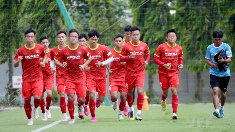 Vietnam’s national U22 team members during a training session in Hanoi on May 14, 2021. (Photo: Vietnam Football Federation)