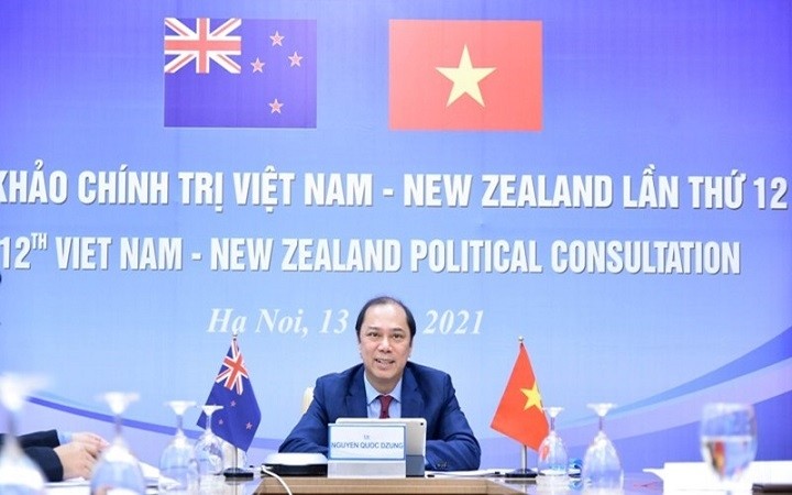 Vietnamese Deputy Minister of Foreign Affairs Nguyen Quoc Dung participates in the meeting via videoconference. (Photo: Foreign Ministry of Vietnam)