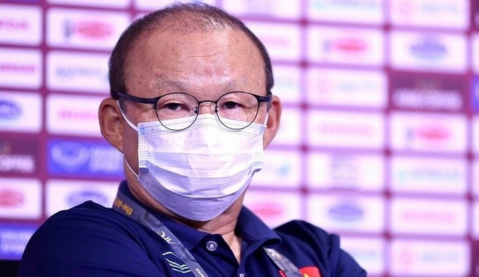 Vietnam head coach Park Hang-seo speaks during the Thursday press conference ahead of their June 11 clash with Malaysia.